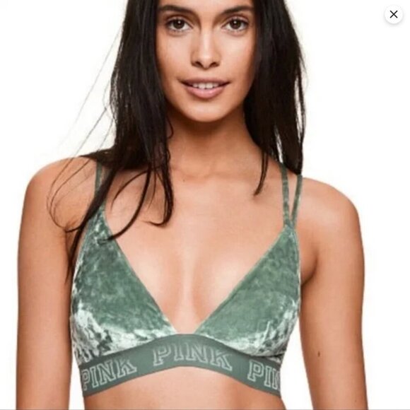 PINK Victoria's Secret Dark Green Velvet Bra Bralette Size Small Strappy Wicked - Picture 8 of 10